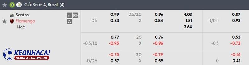 Tỷ lệ soi kèo nhà cái Santos vs Flamengo